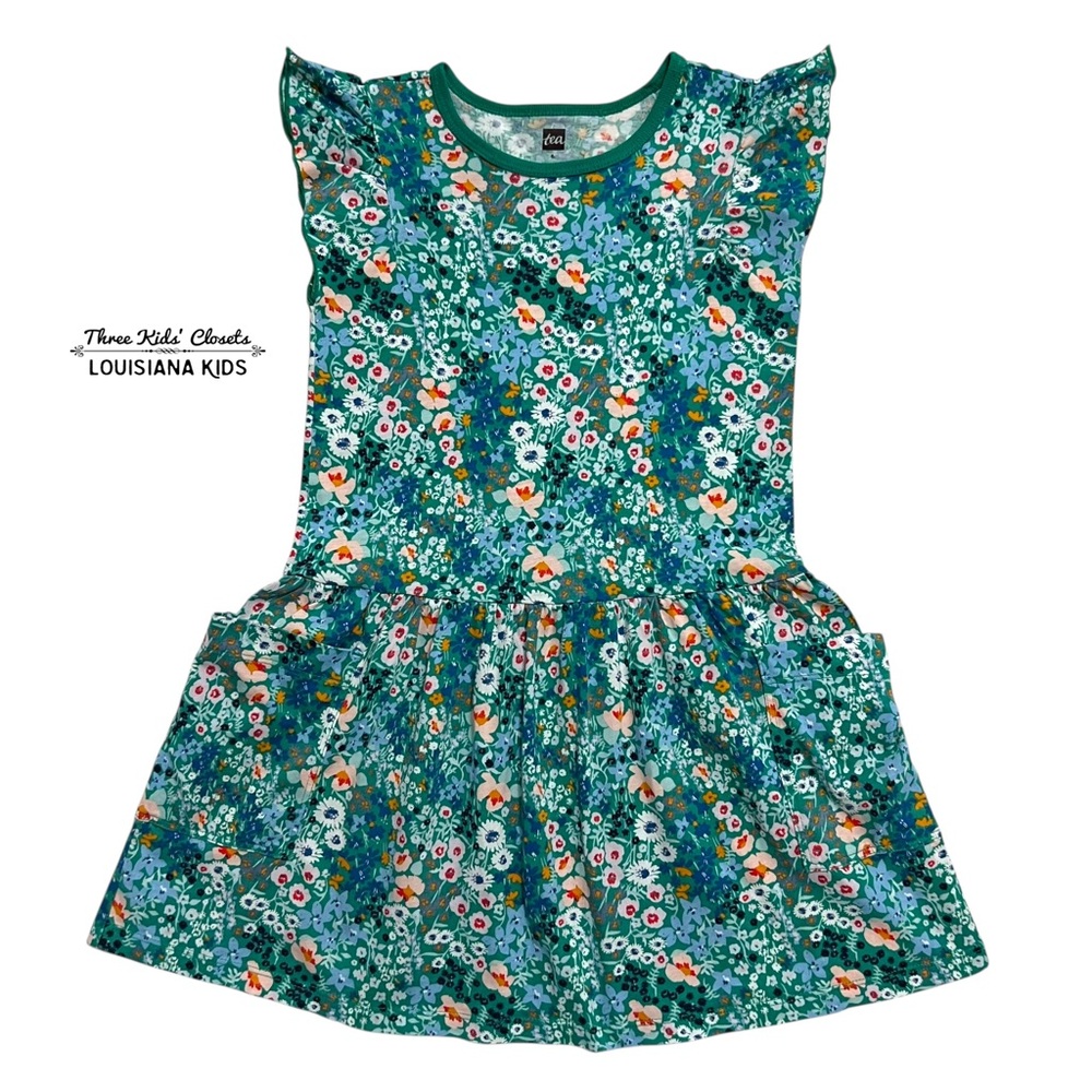 Tea Collection 6Y Green Floral Print Dress